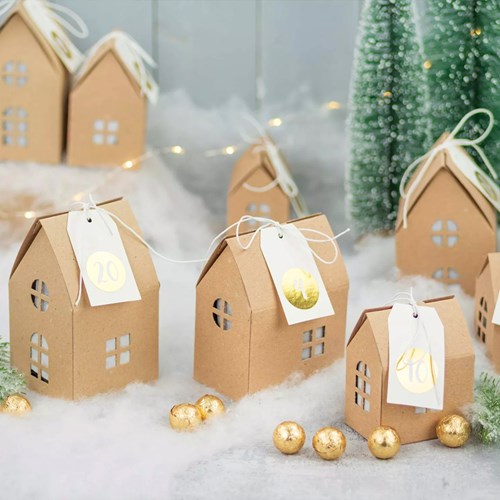 DIY Adventskalender, 24 pappershus, Brun