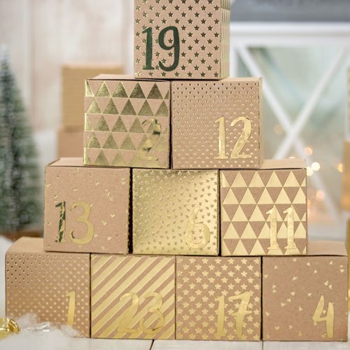 Gör egen adventskalender, presentlådor, Brun