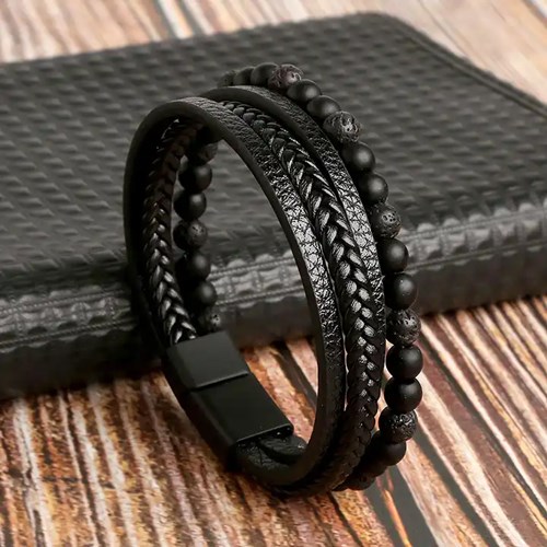 58:DAYS - Läderarmband med lavasten, Medium