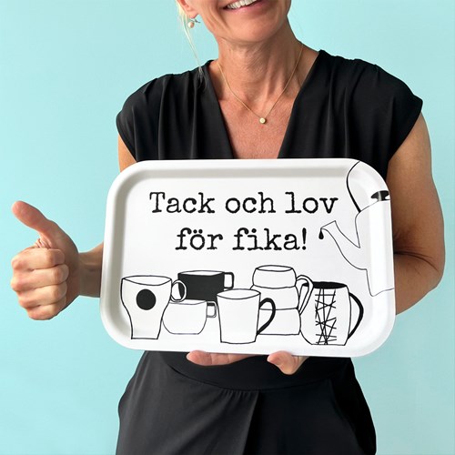 Serveringsbricka - Fika, Svart / Vit