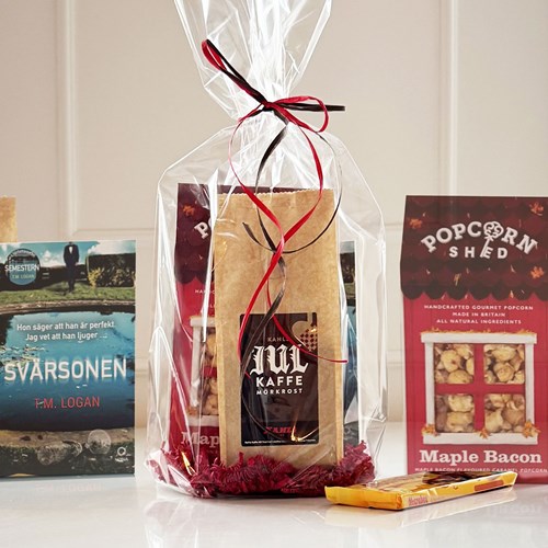 Presentpåse med Kahls kaffe, bok, popcorn och choklad, Brun